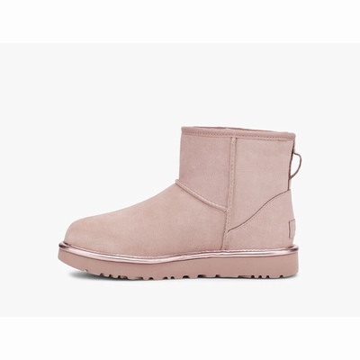 Botas UGG Classic Mini Rubber Logo Mulher Rosa Metal | PT-AZLMP